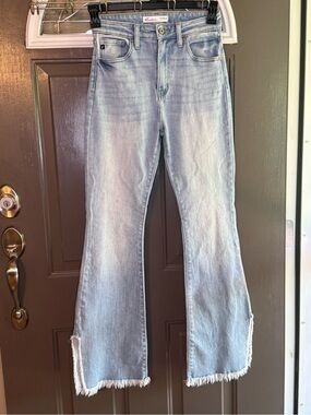 KanCan Light Blue Frayed Hem Wide Leg Jeans